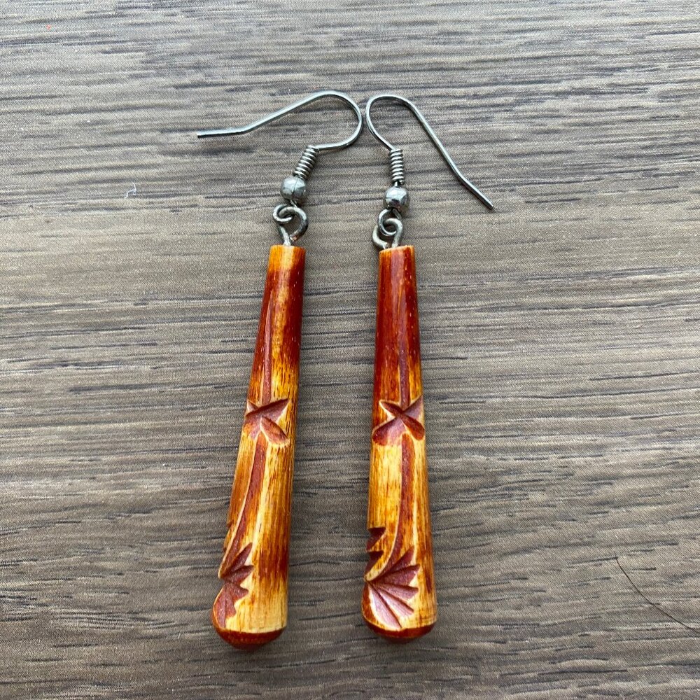 Vintage wood-carved earrings - tropical, palm trees
